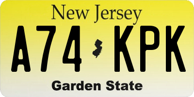 NJ license plate A74KPK