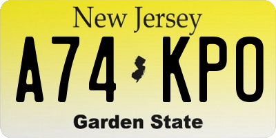 NJ license plate A74KPO
