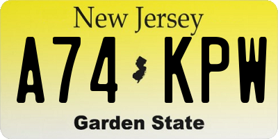 NJ license plate A74KPW