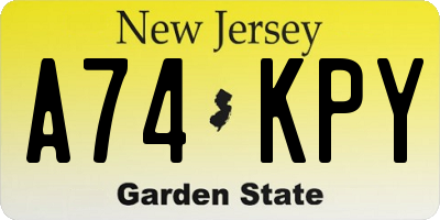 NJ license plate A74KPY