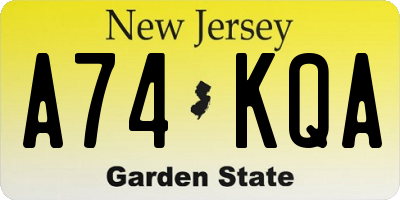 NJ license plate A74KQA