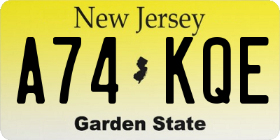 NJ license plate A74KQE