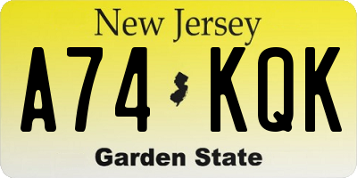 NJ license plate A74KQK