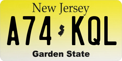 NJ license plate A74KQL