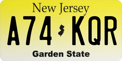 NJ license plate A74KQR