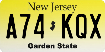 NJ license plate A74KQX