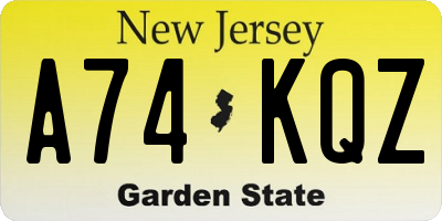 NJ license plate A74KQZ