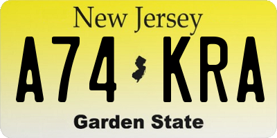NJ license plate A74KRA