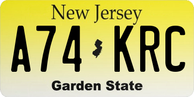 NJ license plate A74KRC