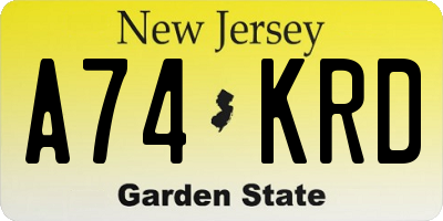 NJ license plate A74KRD
