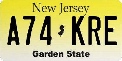 NJ license plate A74KRE