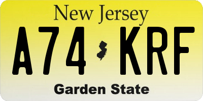 NJ license plate A74KRF
