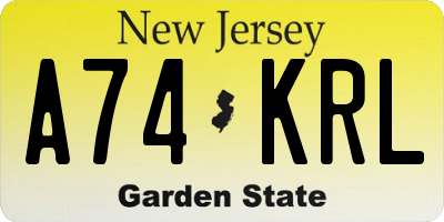 NJ license plate A74KRL