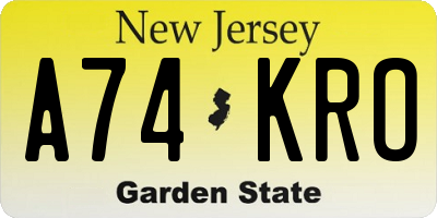 NJ license plate A74KRO