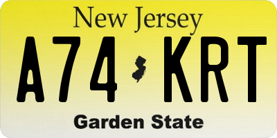 NJ license plate A74KRT