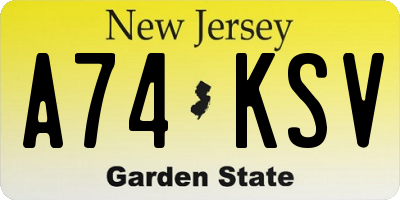 NJ license plate A74KSV