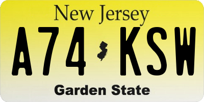 NJ license plate A74KSW