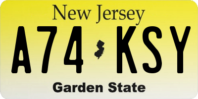 NJ license plate A74KSY