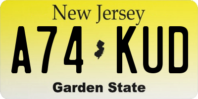 NJ license plate A74KUD