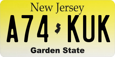 NJ license plate A74KUK