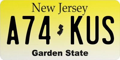 NJ license plate A74KUS