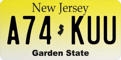 NJ license plate A74KUU