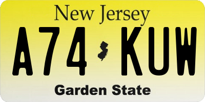 NJ license plate A74KUW