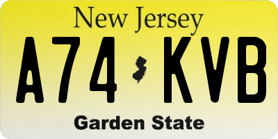 NJ license plate A74KVB