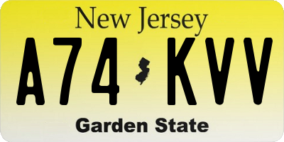 NJ license plate A74KVV