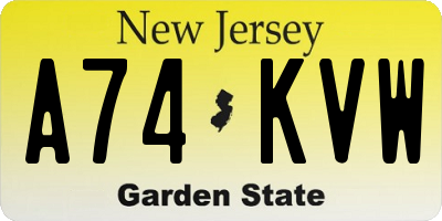 NJ license plate A74KVW