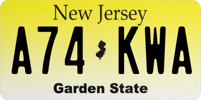 NJ license plate A74KWA