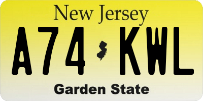 NJ license plate A74KWL