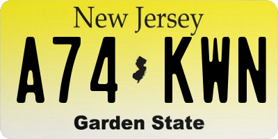 NJ license plate A74KWN