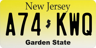 NJ license plate A74KWQ