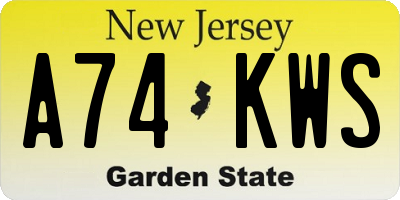 NJ license plate A74KWS