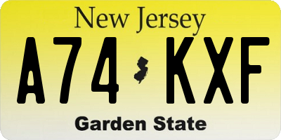 NJ license plate A74KXF