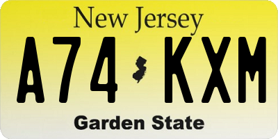 NJ license plate A74KXM