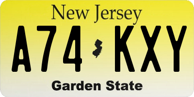 NJ license plate A74KXY