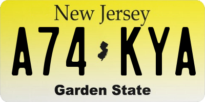 NJ license plate A74KYA