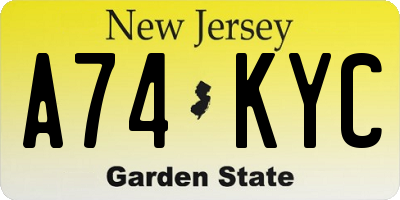 NJ license plate A74KYC