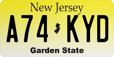 NJ license plate A74KYD