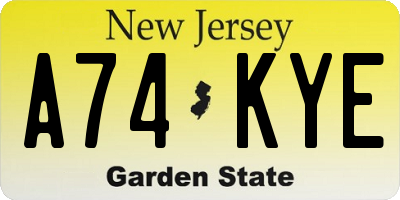 NJ license plate A74KYE