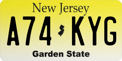 NJ license plate A74KYG