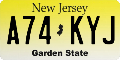 NJ license plate A74KYJ