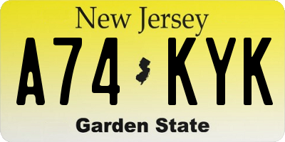 NJ license plate A74KYK