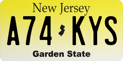NJ license plate A74KYS
