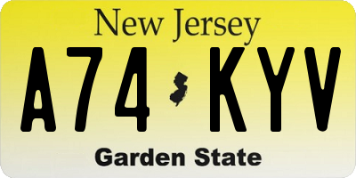 NJ license plate A74KYV