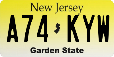 NJ license plate A74KYW