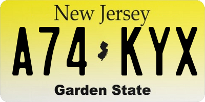 NJ license plate A74KYX