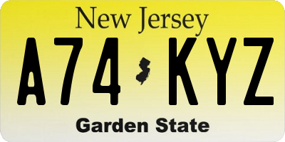 NJ license plate A74KYZ